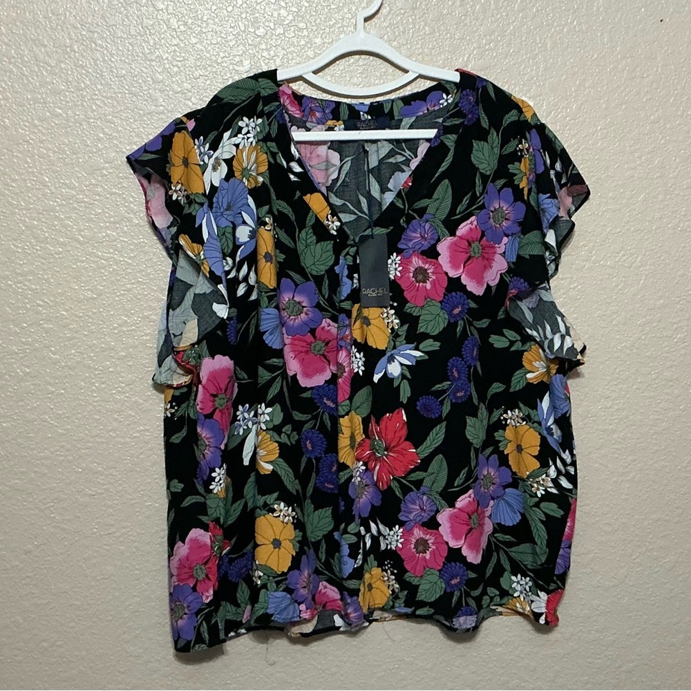 Rachel Rachel Roy Floral V-Neck Ruffle Trimmed Sleeveless Top